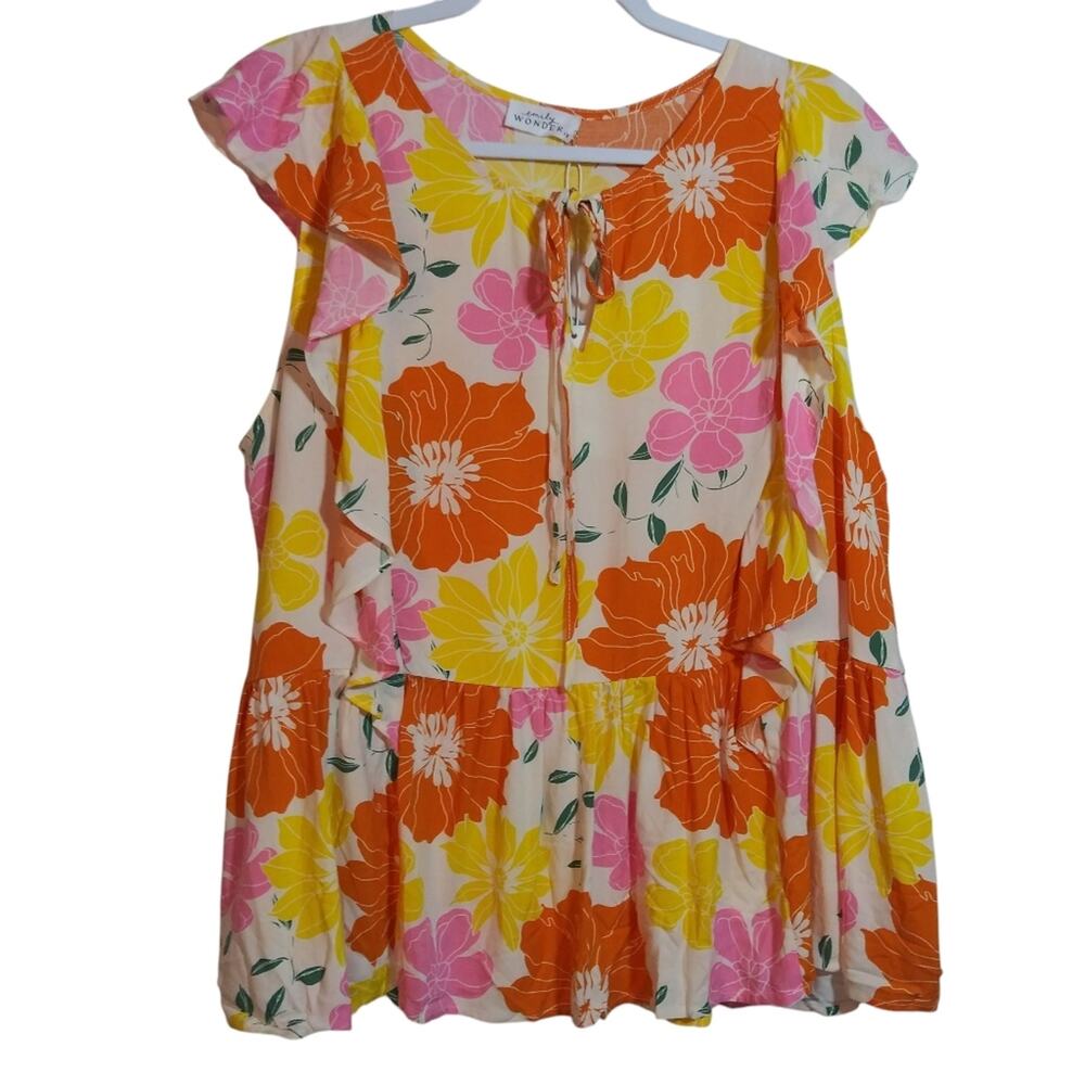 Emily Wonder Floral Peplum Blouse Top Flutter Sleeves  NWT Size 1X